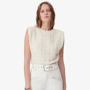 IRO PARIS  Ophelys Fringed Tweed Top in Neutral Size 42 NWT